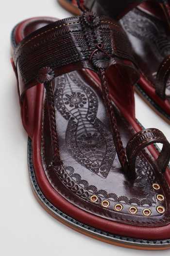 Shop Shradha Hedau Footwear Couture Burgundy Saurish Leather Slider Sandals Online at Aza Fashions Shop_Shradha Hedau Footwear Couture_Burgundy Saurish Leather Slider Sandals _Online_at_Aza_Fashions