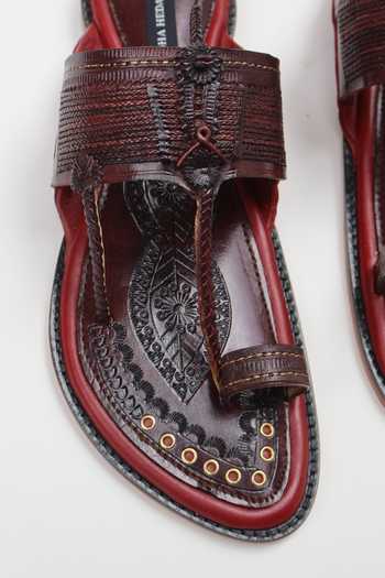 Shradha Hedau Footwear Couture Burgundy Saurish Leather Slider Sandals at Aza Fashions Shradha Hedau Footwear Couture_Burgundy Saurish Leather Slider Sandals _at_Aza_Fashions
