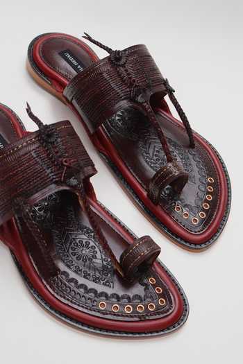 Buy Shradha Hedau Footwear Couture Burgundy Saurish Leather Slider Sandals Buy_Shradha Hedau Footwear Couture_Burgundy Saurish Leather Slider Sandals