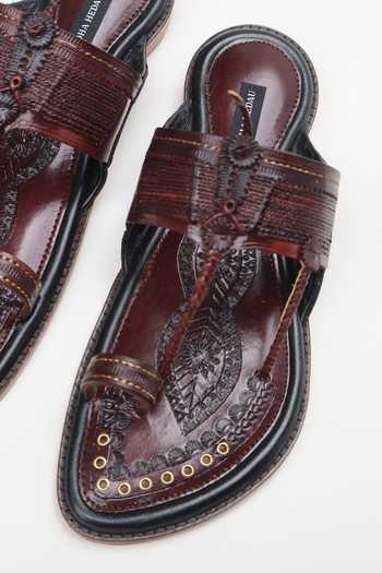 Shop Shradha Hedau Footwear Couture Brown Tejas Kolhapuri Slider Sandals Online at Aza Fashions Shop_Shradha Hedau Footwear Couture_Brown Tejas Kolhapuri Slider Sandals _Online_at_Aza_Fashions