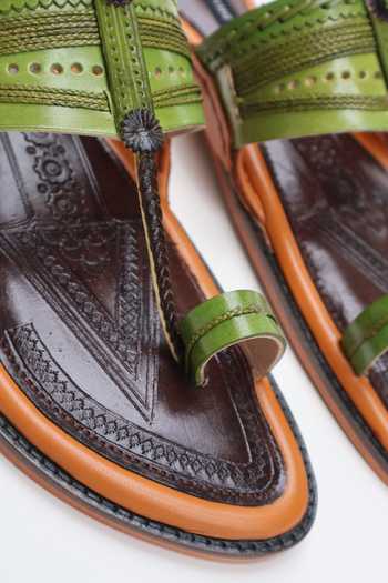 Shop Shradha Hedau Footwear Couture Multi Color Anay Leather Kolhapuri Slider Sandals Online at Aza Fashions Shop_Shradha Hedau Footwear Couture_Multi Color Anay Leather Kolhapuri Slider Sandals _Online_at_Aza_Fashions