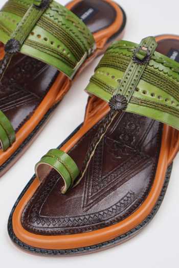 Shradha Hedau Footwear Couture Multi Color Anay Leather Kolhapuri Slider Sandals at Aza Fashions Shradha Hedau Footwear Couture_Multi Color Anay Leather Kolhapuri Slider Sandals _at_Aza_Fashions