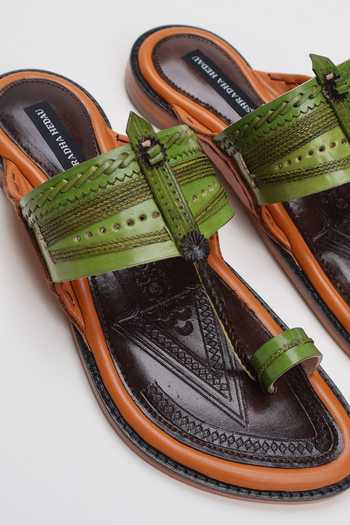 Shop Shradha Hedau Footwear Couture Multi Color Anay Leather Kolhapuri Slider Sandals Shop_Shradha Hedau Footwear Couture_Multi Color Anay Leather Kolhapuri Slider Sandals