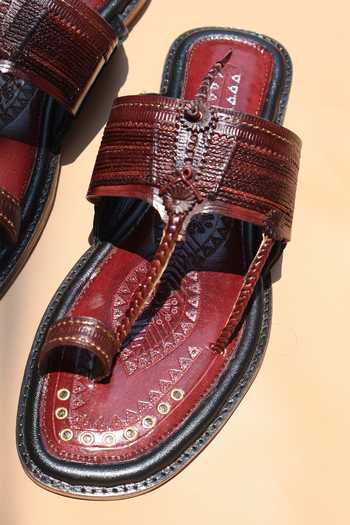 Shradha Hedau Footwear Couture Burgundy Bajirao Hand Embellished Open Toe Sandals at Aza Fashions Shradha Hedau Footwear Couture_Burgundy Bajirao Hand Embellished Open Toe Sandals _at_Aza_Fashions