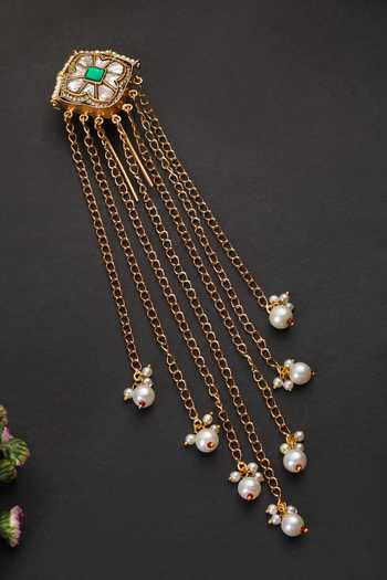 Swabhimann_Green Embellished Tassel Kundan Braid Pin _Online_at_Aza_Fashions