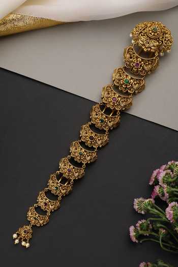 Swabhimann_Gold Temple Work Embellished Braid Pin _Online_at_Aza_Fashions