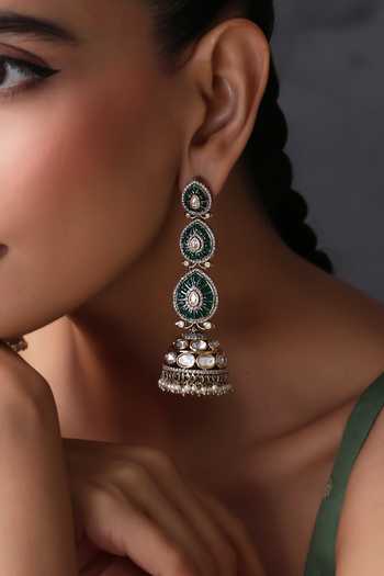 Swabhimann_Green Polki Jhumka Earrings _Online_at_Aza_Fashions