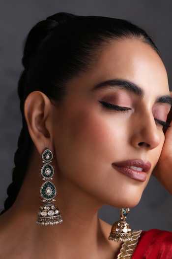 Buy_Swabhimann_Green Polki Jhumka Earrings _Online_at_Aza_Fashions