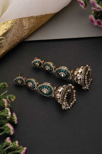 Shop_Swabhimann_Green Polki Jhumka Earrings _Online_at_Aza_Fashions