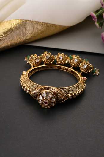Swabhimann_Green Polki Jhumka Drop Kada _Online_at_Aza_Fashions