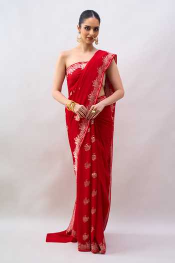 Mint N Oranges Floral Motif Saree With Running Blouse 