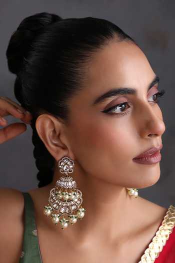 Swabhimann White Polki & Pearls Chandbali Earrings 