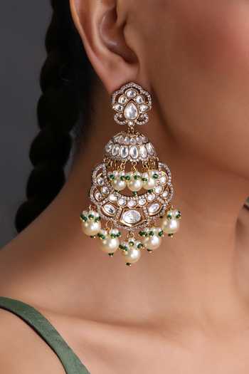 Swabhimann_Gold Plated White Polki And Pearls Chandbali Earrings _Online_at_Aza_Fashions