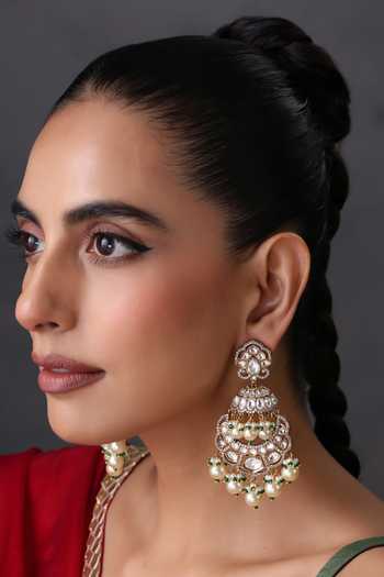 Buy_Swabhimann_Gold Plated White Polki And Pearls Chandbali Earrings _Online_at_Aza_Fashions