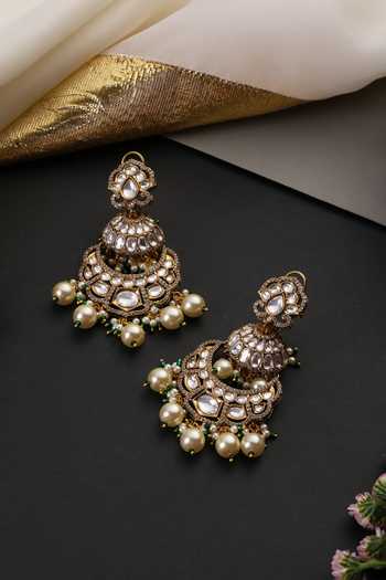 Swabhimann White Polki & Pearls Chandbali Earrings 