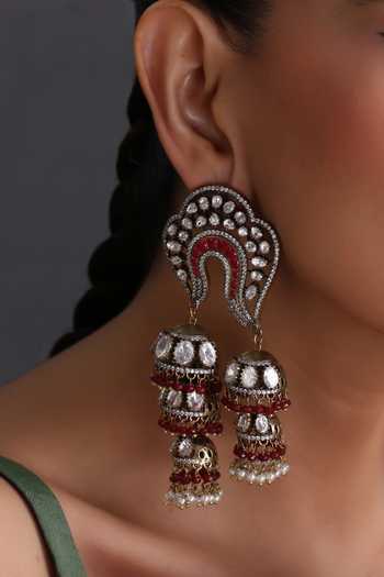 Swabhimann_Red Polki Jhumka Earrings _Online_at_Aza_Fashions