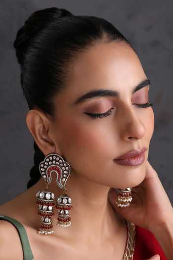 Buy_Swabhimann_Red Polki Jhumka Earrings _Online_at_Aza_Fashions