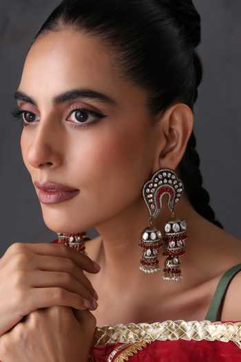 Swabhimann Red Polki Jhumka Earrings 