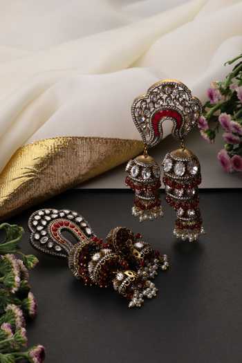 Shop_Swabhimann_Red Polki Jhumka Earrings _Online_at_Aza_Fashions