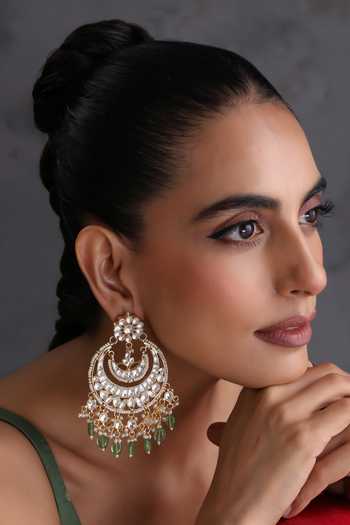 Swabhimann_Mint Polki Chandbali Earrings _Online_at_Aza_Fashions