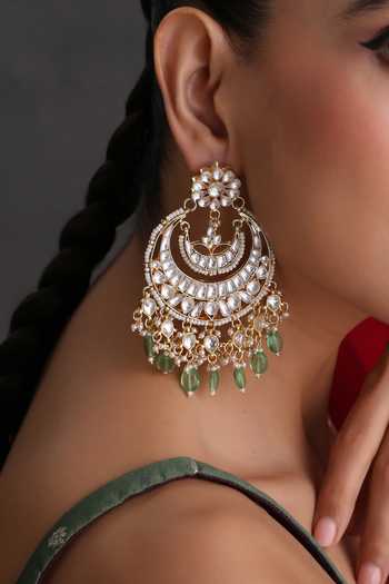 Buy_Swabhimann_Mint Polki Chandbali Earrings _Online_at_Aza_Fashions