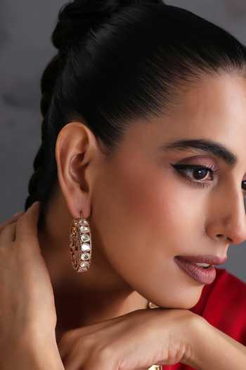 Swabhimann_Red Polki Hoop Earrings _Online_at_Aza_Fashions