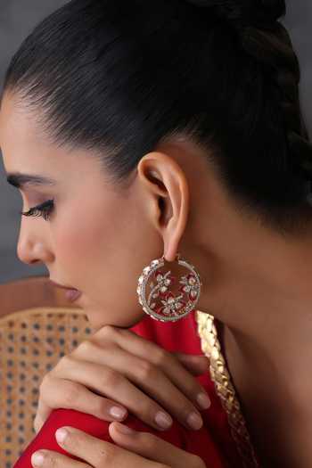 Swabhimann Red Polki Hoop Earrings 
