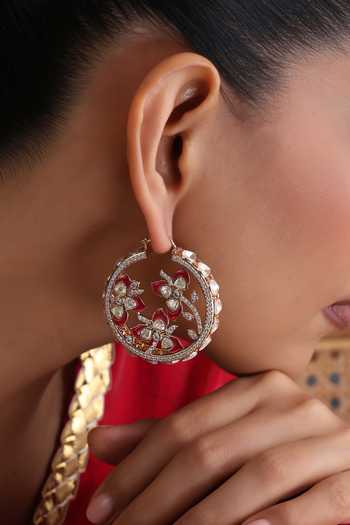 Buy_Swabhimann_Red Polki Hoop Earrings _Online_at_Aza_Fashions