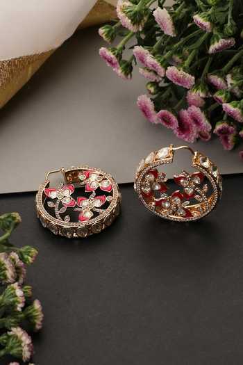 Swabhimann Red Polki Hoop Earrings 
