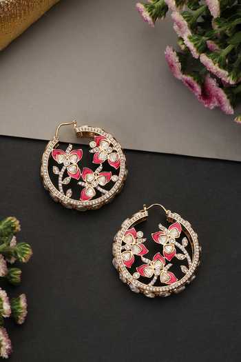 Shop_Swabhimann_Red Polki Hoop Earrings _Online_at_Aza_Fashions