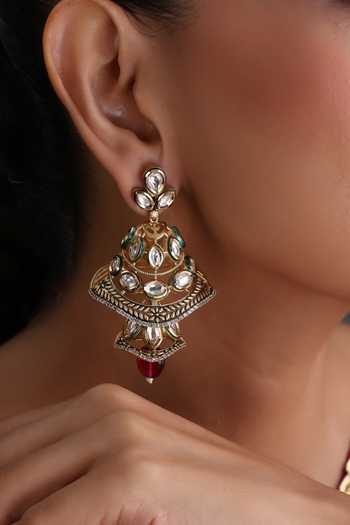 Swabhimann_Red Kundan Jhumka Earrings _Online_at_Aza_Fashions