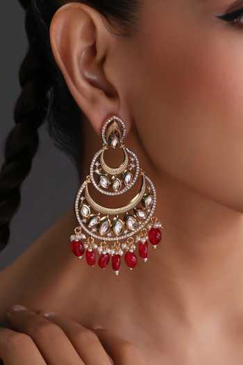 Swabhimann_Red Kundan Chandbali Earrings _Online_at_Aza_Fashions