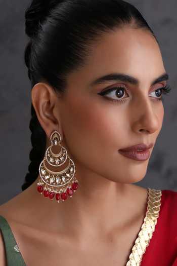 Swabhimann Red Kundan Chandbali Earrings 