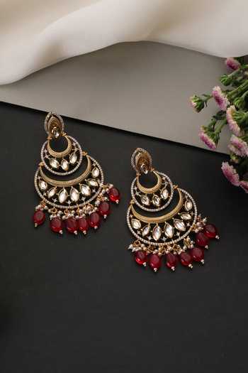 Swabhimann Red Kundan Chandbali Earrings 