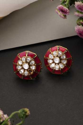 Swabhimann_Red Ruby And Polki Stud Earrings _Online_at_Aza_Fashions
