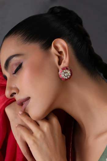 Swabhimann Ruby & Polki Stud Earrings 