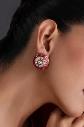Buy_Swabhimann_Red Ruby And Polki Stud Earrings _Online_at_Aza_Fashions