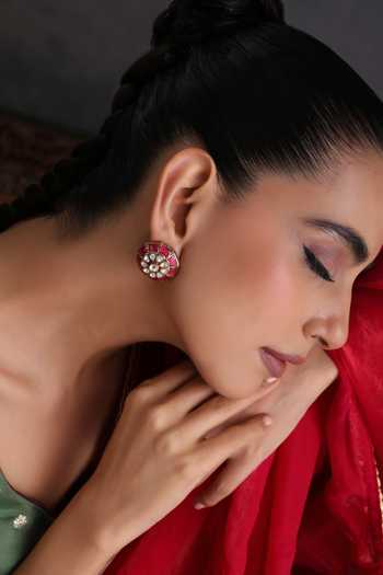 Shop_Swabhimann_Red Ruby And Polki Stud Earrings _Online_at_Aza_Fashions