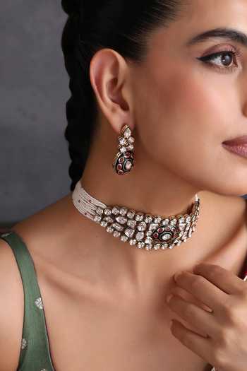 Swabhimann_Multi Color Red And Green Kundan Choker Set _Online_at_Aza_Fashions