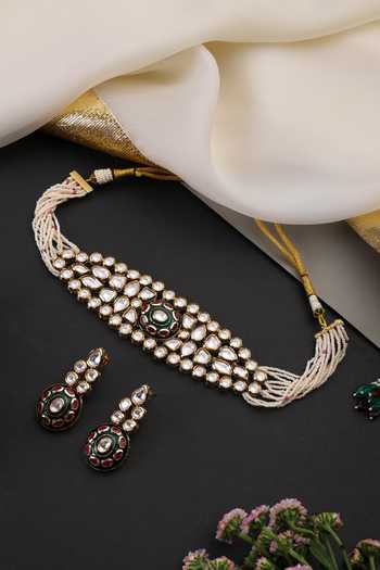 Buy_Swabhimann_Multi Color Red And Green Kundan Choker Set _Online_at_Aza_Fashions