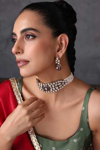 Shop_Swabhimann_Multi Color Red And Green Kundan Choker Set _Online_at_Aza_Fashions