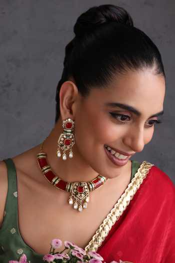 Swabhimann_Red Ruby And Polki Hasli Necklace Set _Online_at_Aza_Fashions