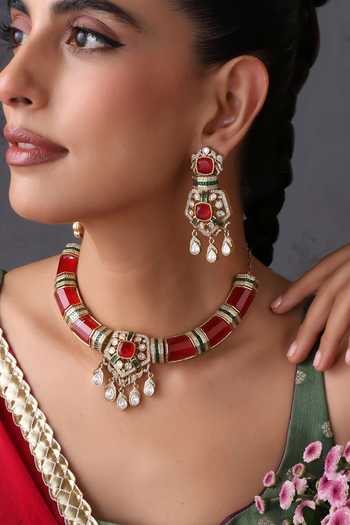 Buy_Swabhimann_Red Ruby And Polki Hasli Necklace Set _Online_at_Aza_Fashions