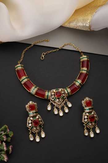 Swabhimann Ruby & Polki Hasli Necklace Set 