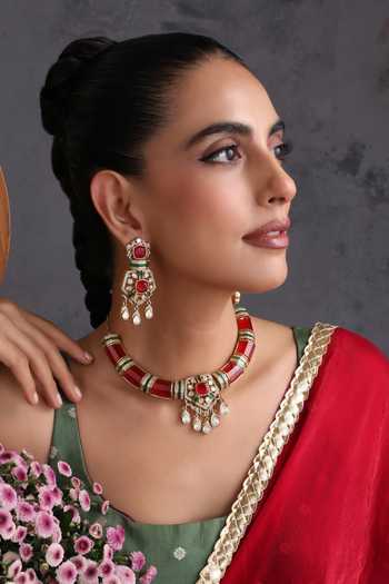 Swabhimann Ruby & Polki Hasli Necklace Set 