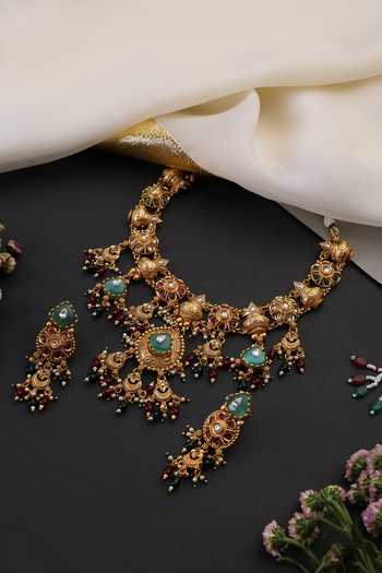 Swabhimann_Multi Color Multicolour Temple Work Necklace Set _Online_at_Aza_Fashions