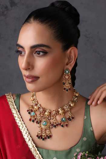 Buy_Swabhimann_Multi Color Multicolour Temple Work Necklace Set _Online_at_Aza_Fashions