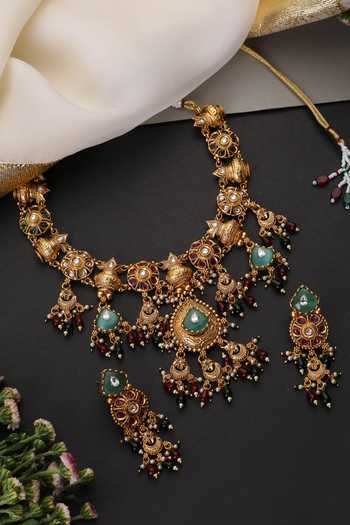 Swabhimann Multicolour Temple Work Necklace Set 