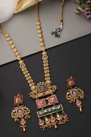 Buy_Swabhimann_Multi Color Temple Work Embellished Pendant Set _Online_at_Aza_Fashions