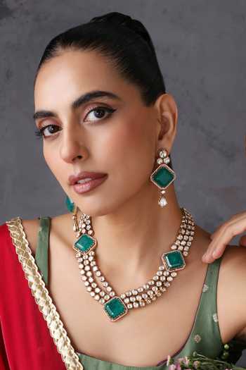Swabhimann Emerald & Polki Layered Necklace Set 